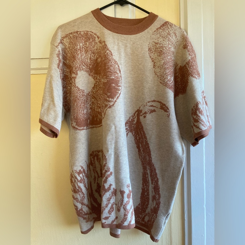 Fungi Print Oversized Jacquard Knit Crew Shirt, large